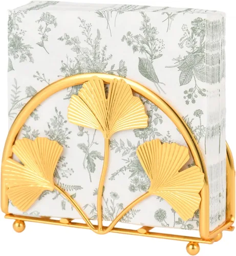Servilletero de hojas de ginkgo dorado para mesa, elegantes servilleteros para servilletas de papel, servilletero, servilleta de cóctel de una pieza