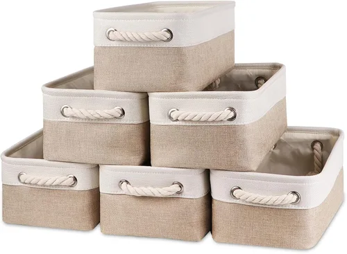 Miniatura 10 de Bidtakay Paquete de 6 cestas de almacenamiento plegables de lona de tela pequeñas de 11.8 x 7.8 x 5 pulgadas, canastas organizadoras con asas
