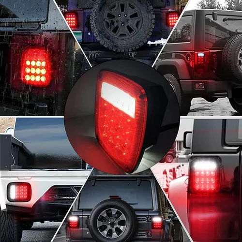 Miniatura 5 de 4 piezas 16 LED Luces traseras universales, 12V Luces indicadoras de parada, giro, reversa, marcha atrás, de frenado, marcador de distancia