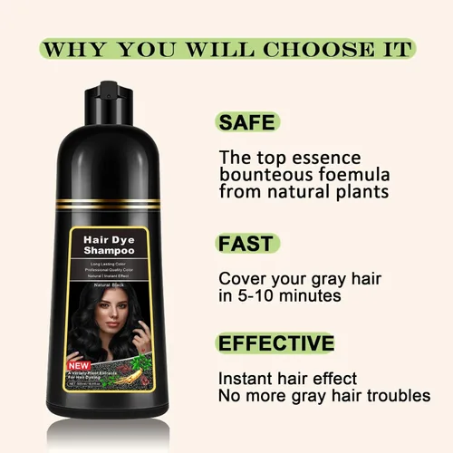 Miniatura 4 de lymznus Champú instantáneo de tinte negro 3 en 1 para hombres y mujeres, champú de color de cabello a base de hierbas para cobertura de canas
