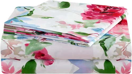 Miniatura 59 de JSD Juego de sábanas con estampado floral azul, tamaño Queen, 4 piezas, sábanas de microfibra con patrón suave, bolsillo extra profundo Sakura