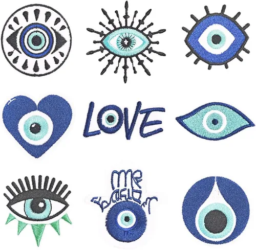 Parches bordados de ojos azules, coloridos y lindos apliques de dibujos animados para planchar con varios bordados decorativos para ropa, vestido, 9