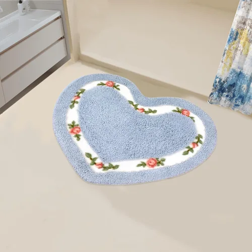 Bonita alfombra de área de flores de rosas en forma de corazón para un baño súper suave, antideslizante, absorbente, alfombra de baño floral Azul