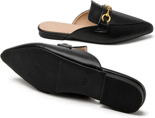 Miniatura 4 de Mules con hebilla para mujer, puntera puntiaguda, sin espalda, planas, deslizantes, zapatos tipo mocasín
