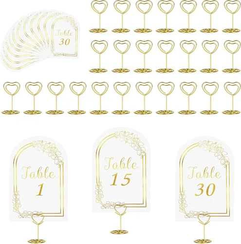 Miniatura 15 de JOYIT 21 juegos de tarjetas de mesa de boda del 1 al 20 y de la mesa principal con 21 soportes de números de mesas, tarjetas de números de oro negro