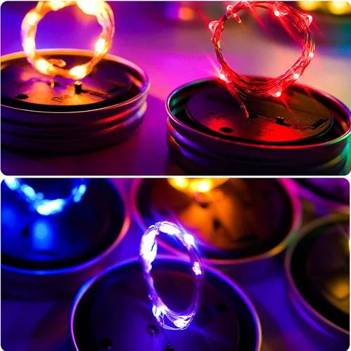 Miniatura 6 de Luces solares mejoradas para frascos, paquete de 8 unidades, 10 LED, impermeables, para frascos de luciérnaga, luces con ganchos
