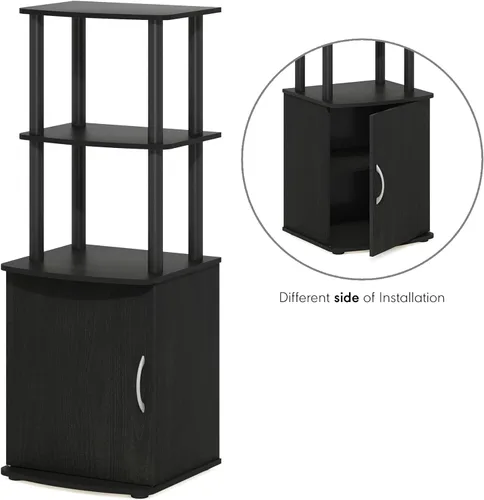Miniatura 6 de Furinno Turn-N-Tube - Mesa auxiliar de entretenimiento para TV alta con estante de exhibición y gabinete de almacenamiento de 2 niveles, Madera/Negro