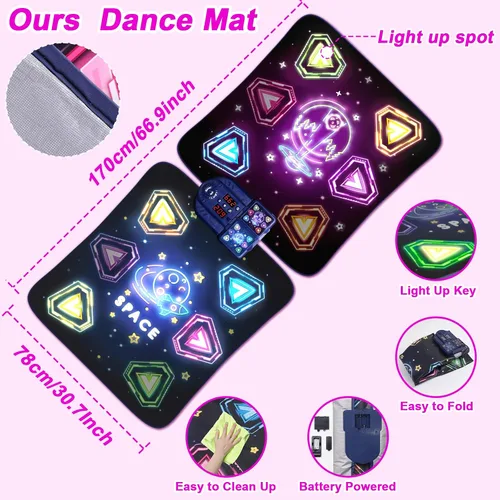 Miniatura 6 de Juguetes de tapete de baile para niñas de 3 a 12 años, 2 jugadores con 12 botones iluminados y 5 modos de juegos, juguete de baile para niñas, Morado