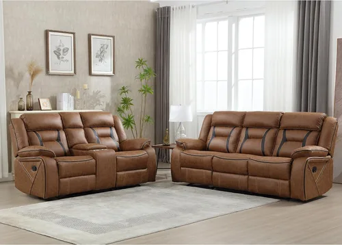 Miniatura 6 de EBELLO Juego de sofá reclinable manual, juego de muebles de sala de estar reclinables de cuero sintético, incluye sofá de dos plazas y sofá Marrón