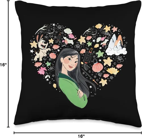 Miniatura 4 de Disney Princesa Mulan Collage - Almohada de corazón, 16 x 16 pulgadas, multicolor