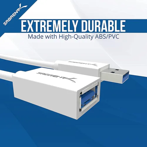 Miniatura 5 de SABRENT Cable de extensión USB 3.0 de 22AWG A macho a A hembra [blanco] 6 pies (CB-306W)
