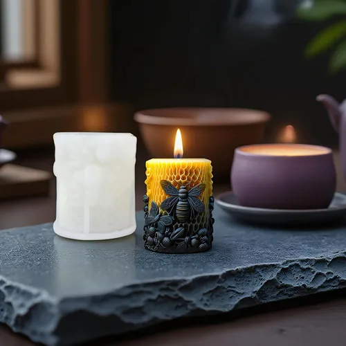 Miniatura 5 de Molde de silicona de cilindro panal 3D con flores y rosas - Molde de peonía y vela para resina, arcilla y fabricación de jabón - Suministros