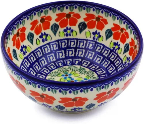 Miniatura 20 de Auténtico cuenco de cerámica polaca de 6 pulgadas en diseño de aciano azul, hecho a mano en Bolesławiec Polonia por Ceramika Bona + certificado