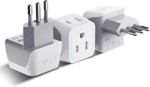 Ceptics Adaptador de enchufe de viaje para Italia, adaptador de enchufe para Chile con entrada dual USA, adaptador de enchufe tipo L compacto, Blanco