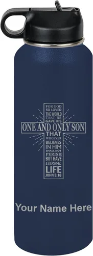 Miniatura 67 de LaserGram Botella de agua personalizada, versículo bíblico John 3-16, acero inoxidable de doble pared aislada al vacío con popote superior, regalo