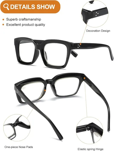 Miniatura 4 de 3 Pack Oversize Square Design Reading Glasses for Women, Blue Light Blocking Computer Reader Black&gray Leopard&blue Leopard