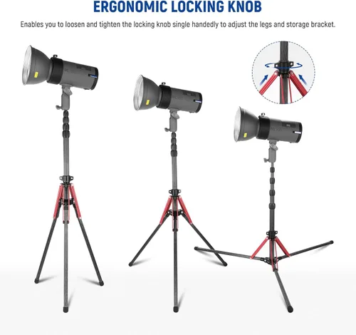 Miniatura 7 de NEEWER Soporte de luz de fibra de carbono con patas reversibles de 180°, adaptador de tornillo de 1/4 a 3/8 pulgadas y bolsa, soporte de trípode