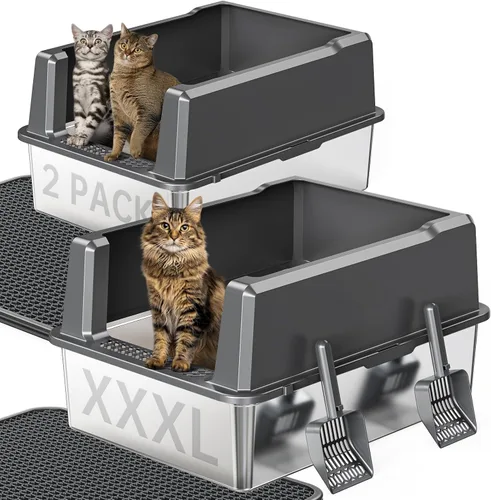 Miniatura 8 de Caja de arena extragrande XXL de acero inoxidable para gatos con tapa, 26" L x 18" W x 12" H caja de arena de metal con lados altos para gatos