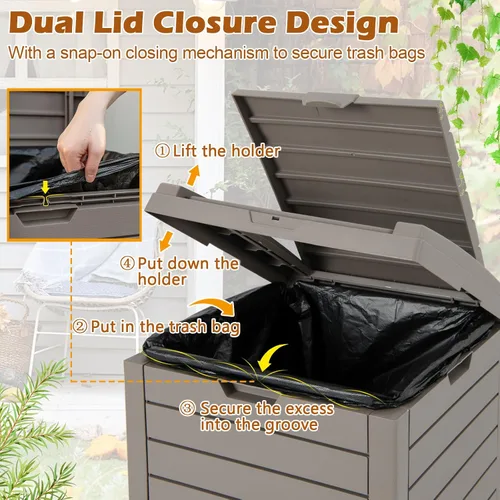 Miniatura 5 de Goplus Bote de basura para exteriores de 31 galones con tapa, cubo de basura exterior grande con bandeja de goteo para una fácil limpieza, se adapta