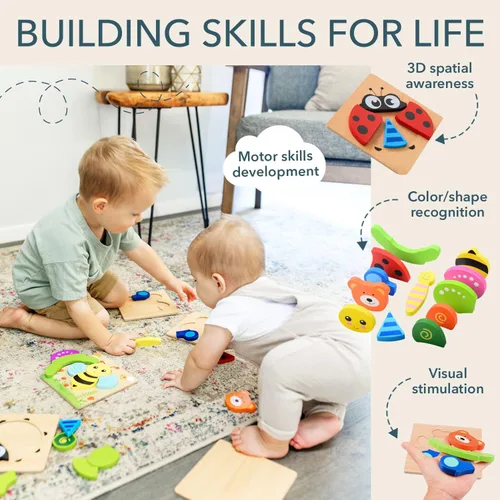 Miniatura 7 de Magifire Rompecabezas de madera, juego de 4 juguetes de rompecabezas para niños pequeños de 1 a 3 años, juguetes educativos para bebés con piezas
