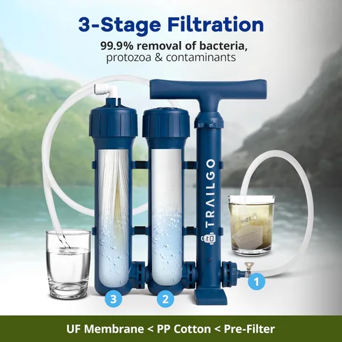 Miniatura 3 de Filtro de agua profesional para camping y senderismo - Sistema de filtro de agua portátil, bomba de mano purificador de agua de supervivencia