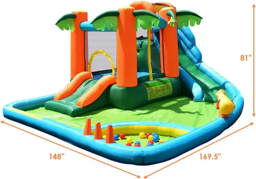 Miniatura 6 de Costzon - Casa infllable 7 en 1 con dos toboganes de agua, pared para escalar zona de salto, hoyo de pelotas, borde de baloncesto, piscina