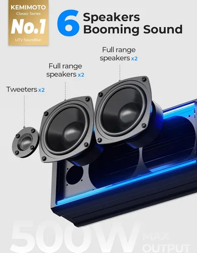 Miniatura 2 de KEMIMOTO Barra de sonido de metal con 6 altavoces para UTV, barra de sonido impermeable IP65 de 25 pulgadas para carritos de golf, altavoz Bluetooth