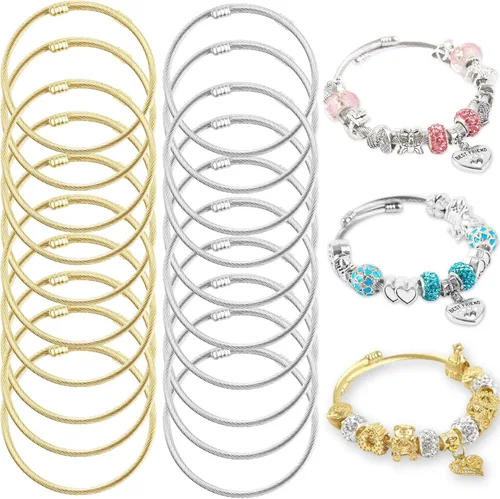 Miniatura 14 de ZYEHXED 20 Pulseras con Dije de Serpiente, Pulseras Bangle con Dijes Expandibles de 0.16 pulgadas, Pulseras de Serpiente de Amistad Plateadas 20