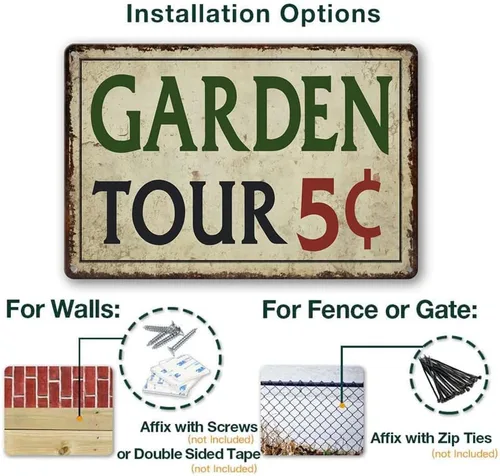 Miniatura 3 de Letrero de metal para jardinería al aire libre, Garden Tours 5 centavos, letrero de bienvenida retro de colibrí, letrero decorativo de flores