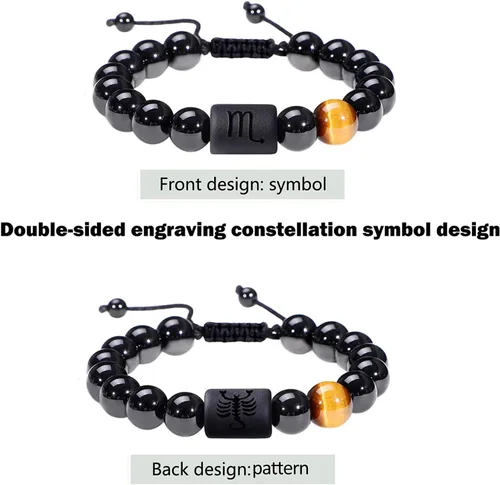Miniatura 8 de SUMMER LOVE Pulsera del zodiaco para hombres y mujeres, 0.394 pulgadas, piedra de ónix negro natural, signo de estrella, constelación, pulsera