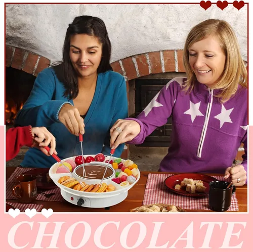Miniatura 5 de Juego de ollas de fondue eléctricas Lallisa, kit de fondue de chocolate, máquina de fondue eléctrica, bandejas desmontables para servir con 4 Blanco
