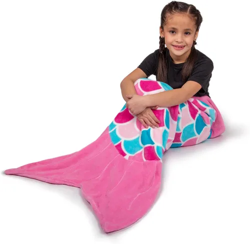 Miniatura 9 de Fin Fun Manta de cola de sirena para niños, niñas y niños, cola de abrazo, perfecta para cumpleaños para niños, sueño acuático