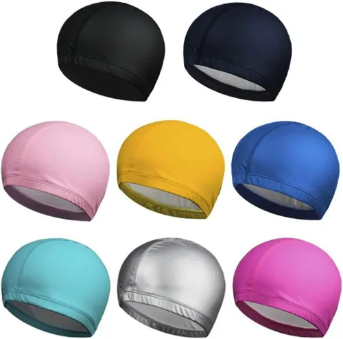 8 gorras de natación de tela impermeable de poliuretano, gorras de ducha para hombres y mujeres adultos, color aleatorio.