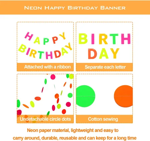 Miniatura 3 de Cartel de neón de feliz cumpleaños, cartel de cumpleaños que brilla en la oscuridad, letrero de neón de arco iris, suministros de fiesta