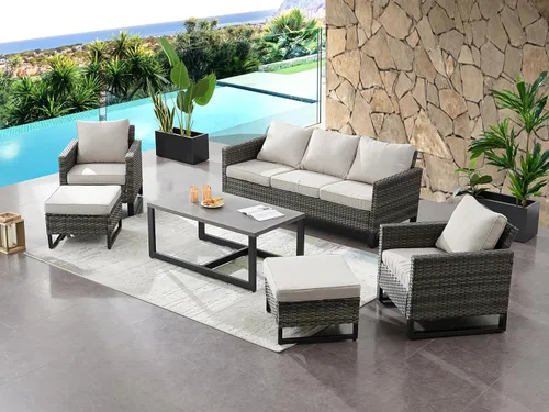 Miniatura 161 de HUMMUH Juego de 2 sillas giratorias para patio, mimbre de polietileno, para exteriores, bistró, porche, balcón, muebles con cojines Gris/gris