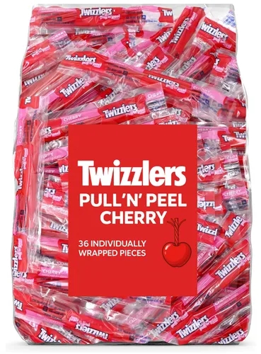 Pullin Peel Cereza Caramelo de Regaliz – Paquete de 36 bocados envueltos individualmente, caramelo rojo suave y masticable, bolsa de 1 libra