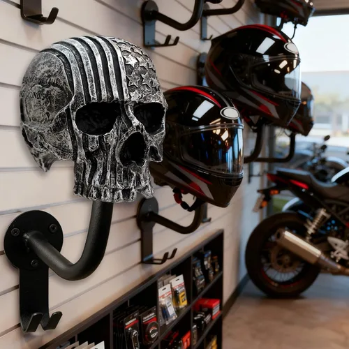Miniatura 4 de Soporte para casco, soporte para casco de calavera, soporte de pared para casco con 2 ganchos, colgador de casco para abrigos, gorras, béisbol