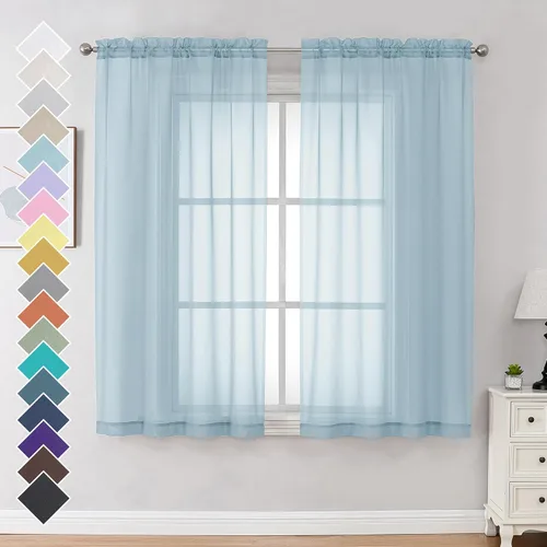 Miniatura 207 de OVZME - Cortinas traslúcidas blancas de 45 pulgadas de largo, 2 paneles, cortinas de gasa con bolsillo para barra para ventanas pequeñas, cada una
