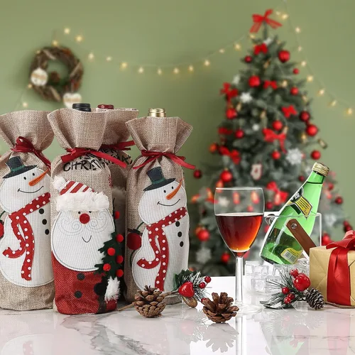 Miniatura 7 de Mr. Pen Bolsas de vino de Navidad, paquete de 2, fundas de arpillera para botellas de vino con cordón, bolsas de vacaciones