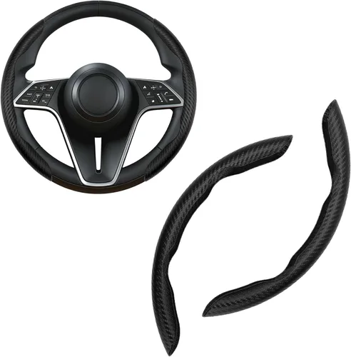 Miniatura 23 de Funda para volante de fibra de carbono, juego de 2 piezas antideslizante con agarre cómodo, diseño de mariposa segmentada, fácil instalación a