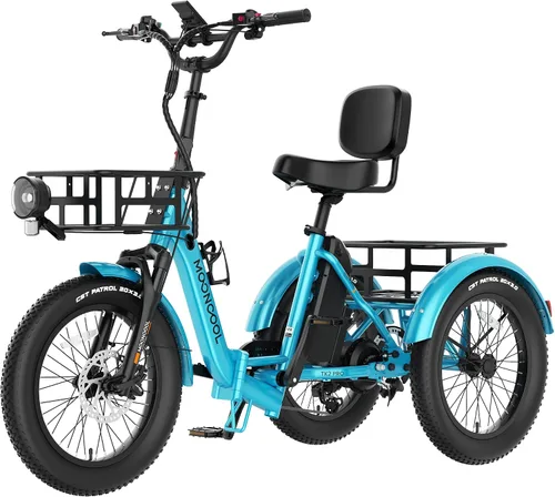 Miniatura 10 de MOONCOOL Foldable Electric Tricycle for Adults, 20" Aluminum Etrike Fat Tire, Rated 500W 48V 15Ah Rear Differential, Front Suspension, 15.5MPH