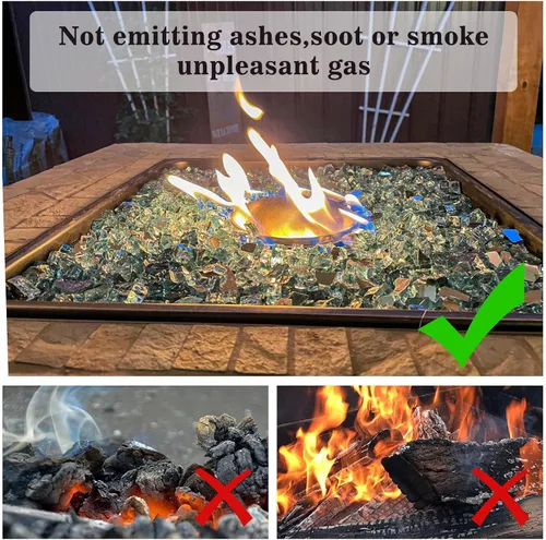Miniatura 2 de GRISUN Vidrio de Fuego Azul Aguamarina para Hoguera, Rocas de Vidrio Templado Reflectante de Alto Brillo de 1/4 de Pulgada para Chimenea de Gas