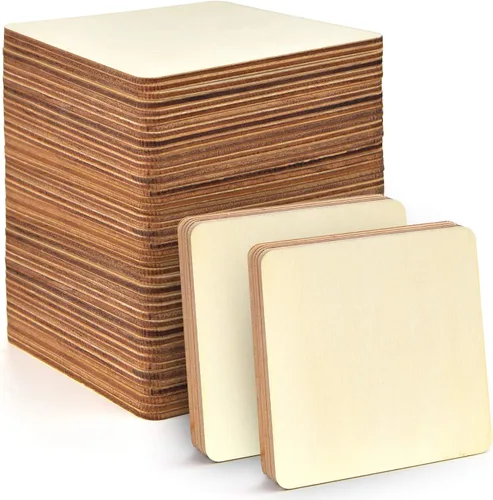 80 piezas cuadradas de madera natural sin terminar de 4 pulgadas en blanco, azulejos recortados de madera para manualidades, decoración del hogar,