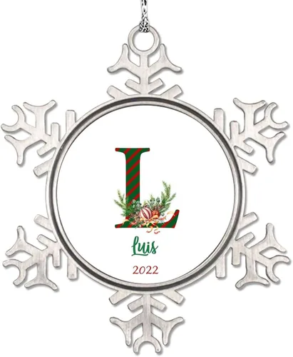 Miniatura 18 de Monograma inicial letra A copo de nieve, adorno de bayas de pino de Navidad para decoración de árbol de Navidad, adornos de Navidad personalizados