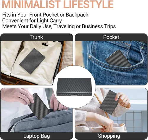 Miniatura 58 de BONSYL® Soporte para tarjetas de crédito, cartera delgada de metal con bloqueo RFID, con 6 ranuras para tarjetas, para mujeres y hombres.