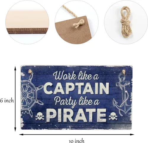 Miniatura 2 de CAKIROTS Placa de regalo con temática náutica con temática náutica con texto en inglés "Work Like A Captain Play Like A Pirate", placa de madera