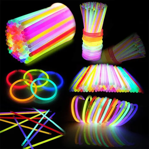 Miniatura 6 de JOYIN Paquete de 100 unidades de palos brillantes de 8 pulgadas, suministros de fiesta de neón que brillan en la oscuridad, collares y pulseras