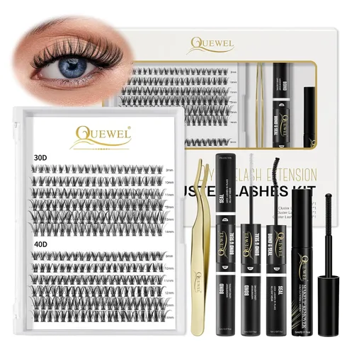 Miniatura 9 de QUEWEL Kit de extensión de pestañas DIY, racimos de pestañas 3D con 280 piezas, racimos de pestañas mixtas de 10-16 mm (30+40+50D), pinzas