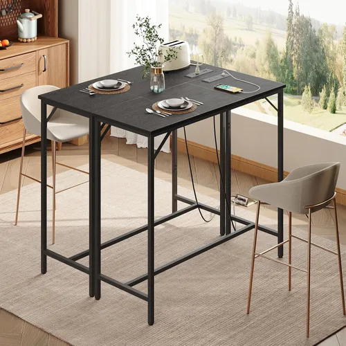 Miniatura 2 de HOOBRO Mesa de bar con estación de carga, mesa de pub rectangular, mesa de café alta, mesa de bar de altura de mostrador, mesa de comedor estrecha