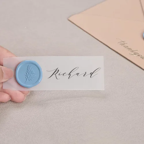 Miniatura 9 de UNIQOOO Calcomanías de sello de cera, calcomanías de sello de invitación de boda de romero, 100 calcomanías autoadhesivas azul polvoriento